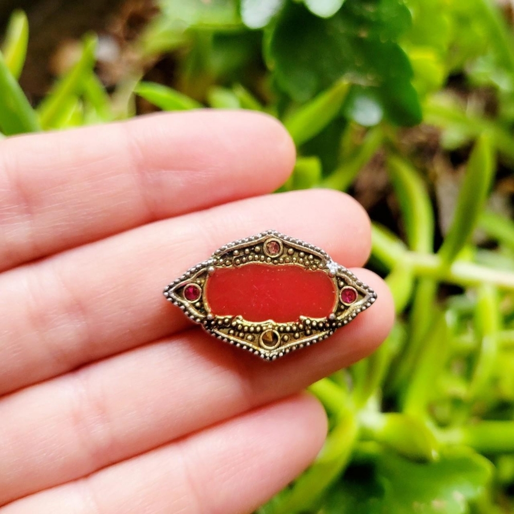 Vintage Crimson Red Rhinestone Brooch Pin